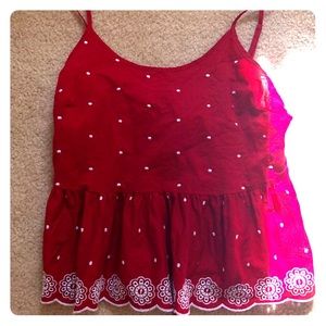 Red polka dot flowy top